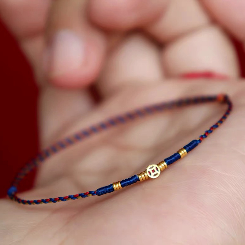 Ethnic Fashion Co In - Koperen munt geweven armband rood blauw